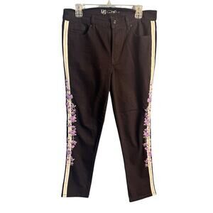 DG2 Jeans Black Floral Side Stripe Stretch Pants Size 12